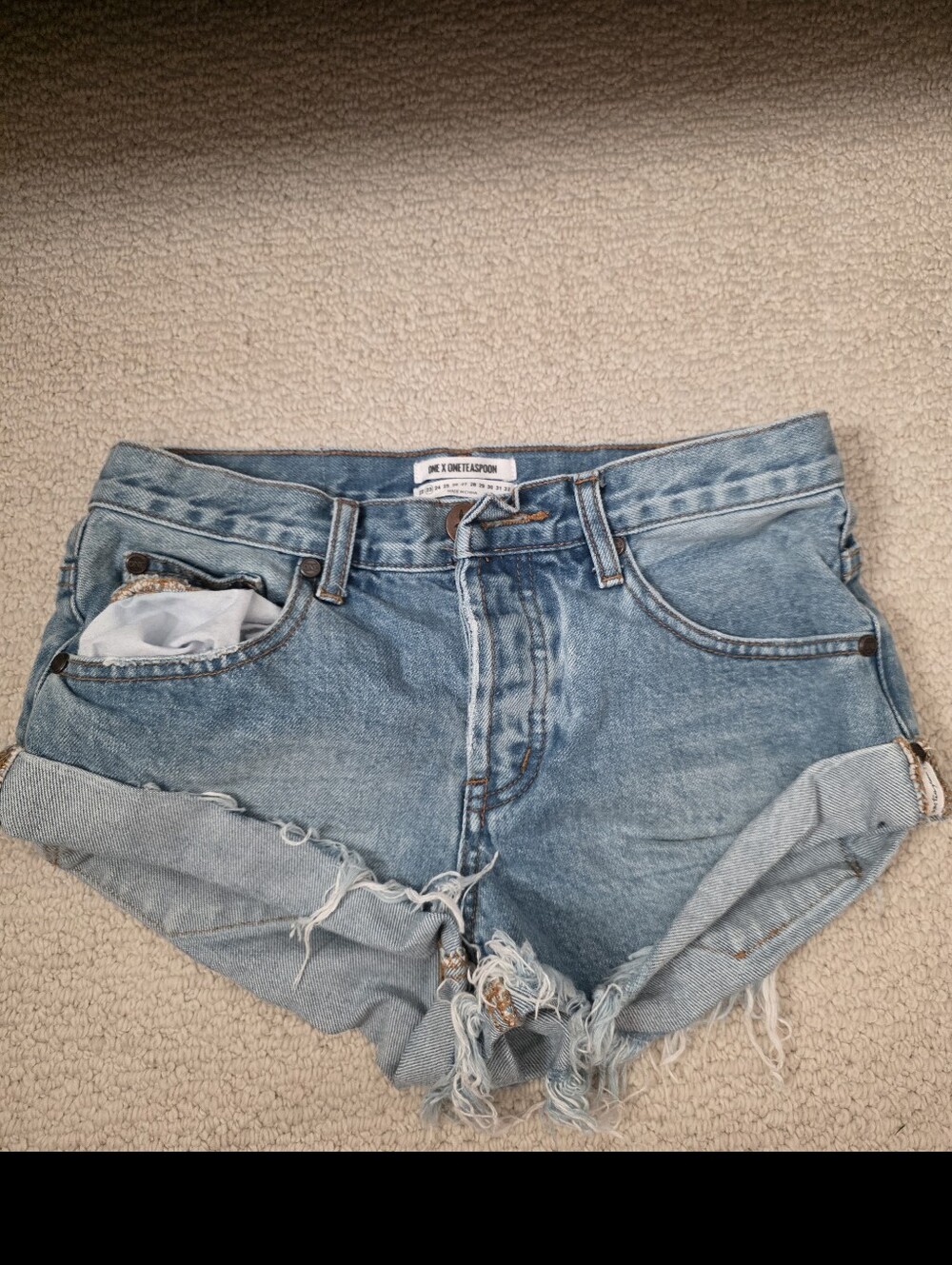 One Teaspoon Light Blue Distressed Denim Cutoff Shorts